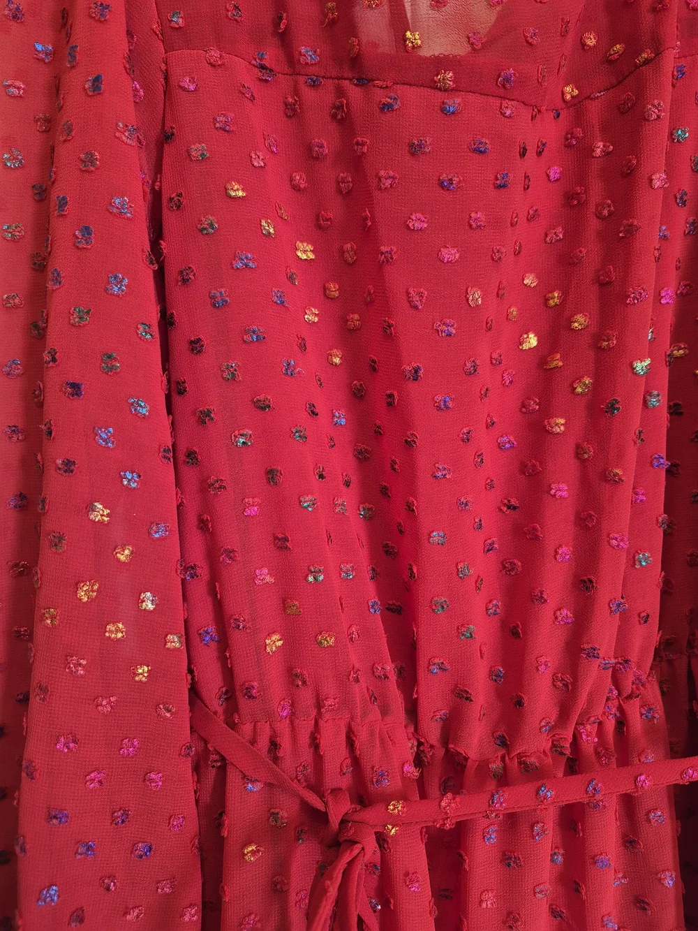 Girls' Red Long-Sleeve Tiered Dress